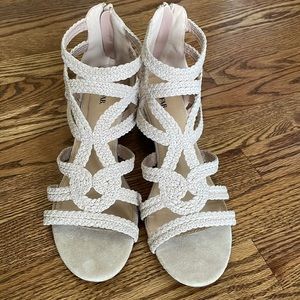 JustFab Tan Braided Open Toe Wedge Sandals